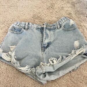 Distressed Light Blue Denim Shorts